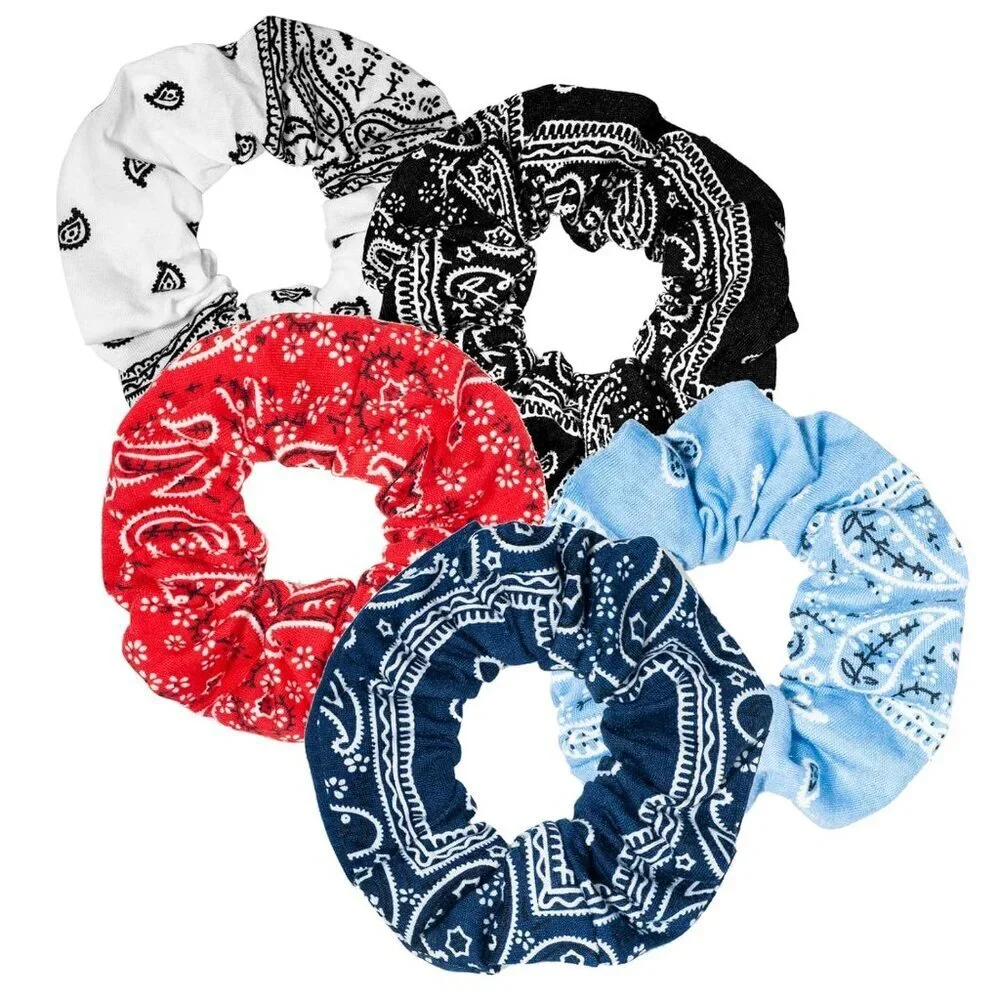 Soft & Strong Bandana Print Hair Ties - 5PCS Cotton Scrunchies for All Occasions - Picture 2 of 9
